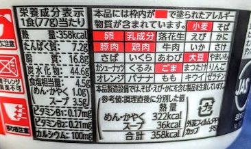 明星 チャルメラどんぶり 宮崎辛麺の原材料名/アレルギー/カロリー/栄養成分表示の画像